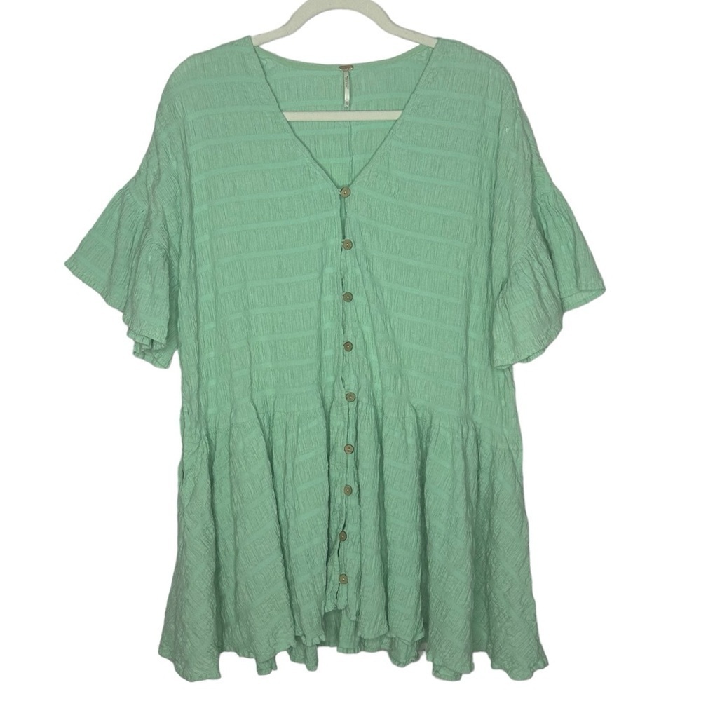 Free People Green Textured Button Down Tunic Dress